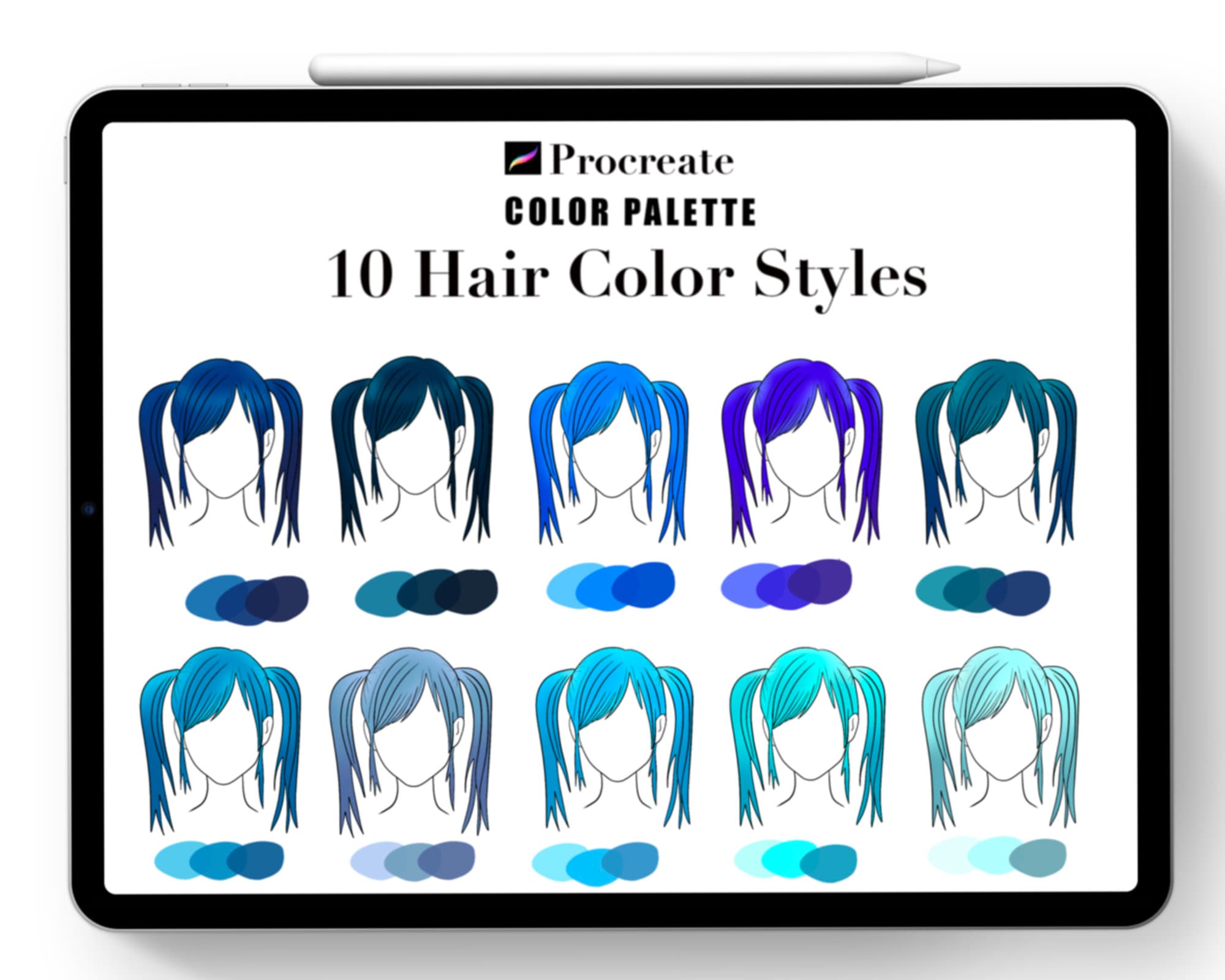 Blue Shade Hair Color Procreate Color Palettehair - Etsy Blue Shade Hair Color Procreate Color Palettehair - Etsy