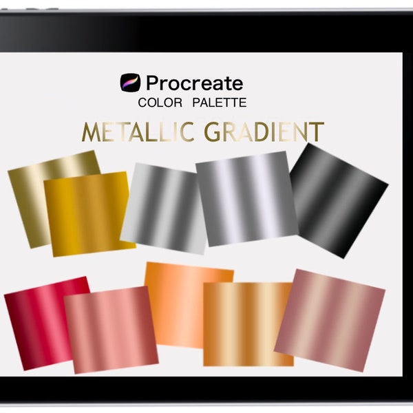 Procreate color palette,Metallic Gradients,Gold, Rose gold,Silver 30 Procreate swatches for iPad