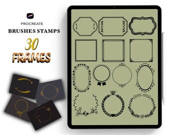 Procreate Frame Stamps, Floral, Élégant, Pinceaux (téléchargement numérique)