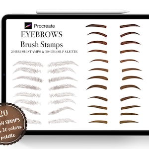 Eyebrows Procreate Brush 20 Stamp and 30 Eyebrows Color palette,Hand Drawn  for drawing Cartoon,Anime
