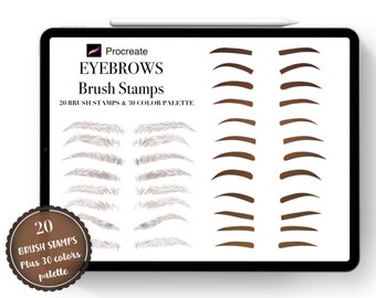 Eyebrows Procreate Brush 20 Stamp and 30 Eyebrows Color palette,Hand Drawn  for drawing Cartoon,Anime