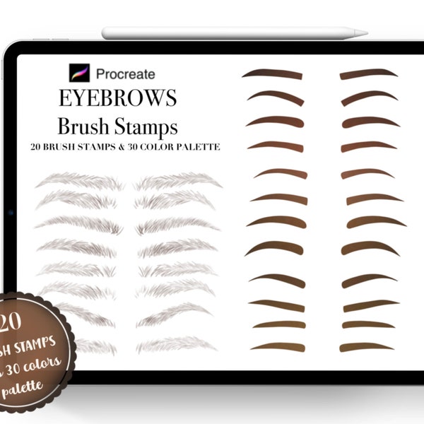 Eyebrows Procreate Brush 20 Stamp and 30 Eyebrows Color palette,Hand Drawn  for drawing Cartoon,Anime