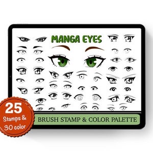 Manga Eye 25 Stamp ,Procreate Brush ,30 Eye Color palette,Eye doodle,Hand Drawn Manga eye for drawing Cartoon,Anime