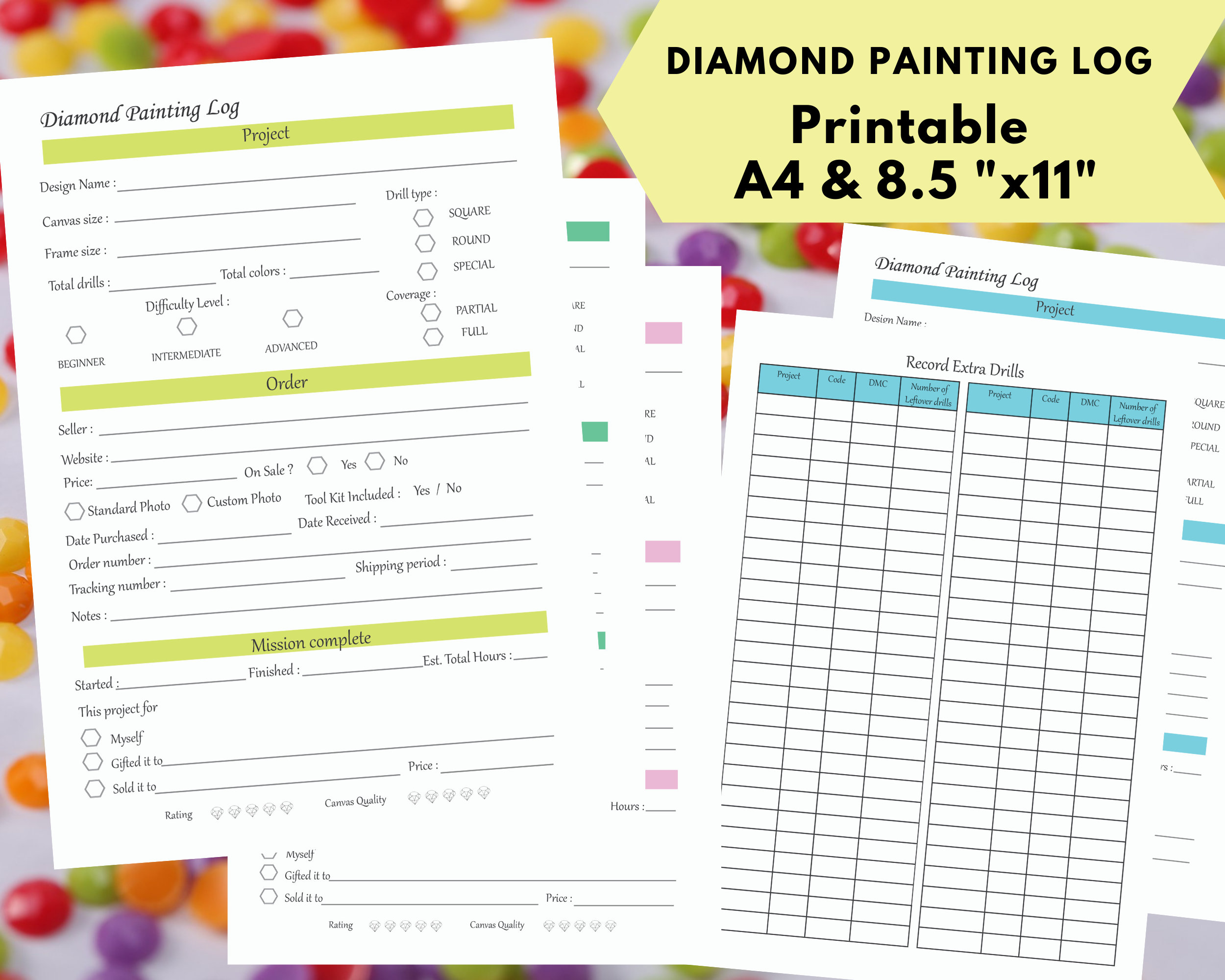 Diamond Painting Log instant Printable Download-craft Tracker 