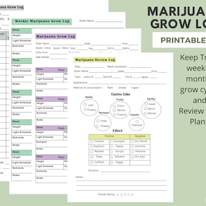 Cannabis Grow Log Weekly/Marijuana grow journal,Monthly and Marijuana Review Log- Printable A4 Page