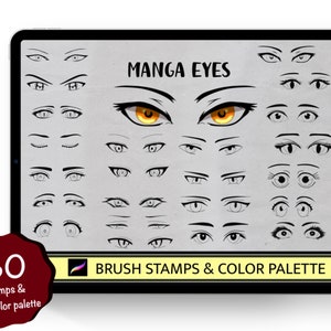 Manga Eye 30 Stamp ,Procreate Brush ,30 Eye Color palette,Eye doodle,Hand Drawn Manga eye for drawing Cartoon,Anime