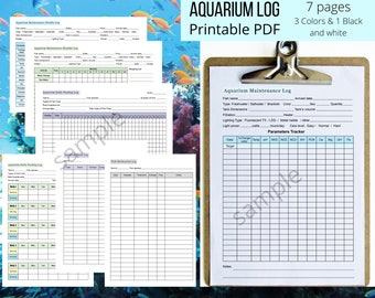 Registro de mantenimiento del acuario, semanal, mensual, alimentación diaria, plantas de acuario, diario de peces Betta, plantilla de cuidado del acuario, página A4 imprimible