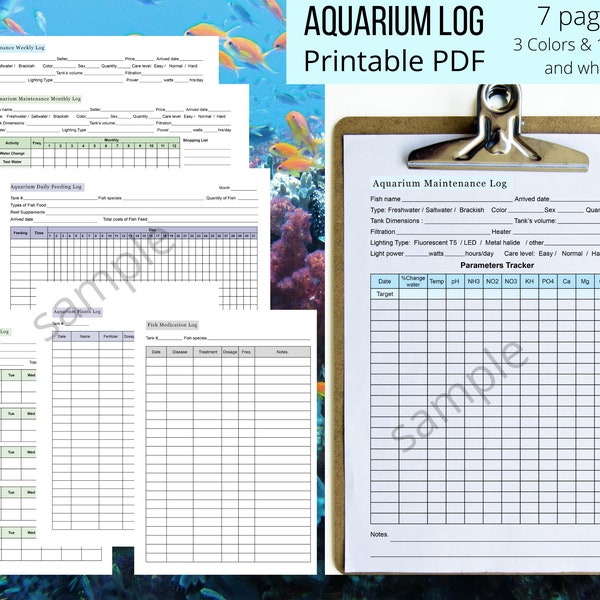 Aquarium Maintenance Log,Weekly,Monthly,Daily Feeding,Aquarium Plants,Betta Fish Journal,Aquarium Care Template,Printable A4 Page