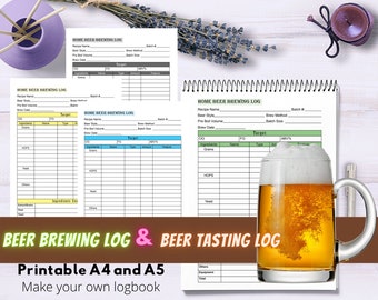 ビール醸造ジャーナル - クラフトビールのレシピログとレビュービールテイスティングシート、パーソナライズされたレシピログブック - 印刷可能な A4 および A5