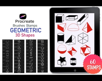 60 tampons Procreate formes géométriques 3D, jeu de pinceaux (téléchargement instantané)