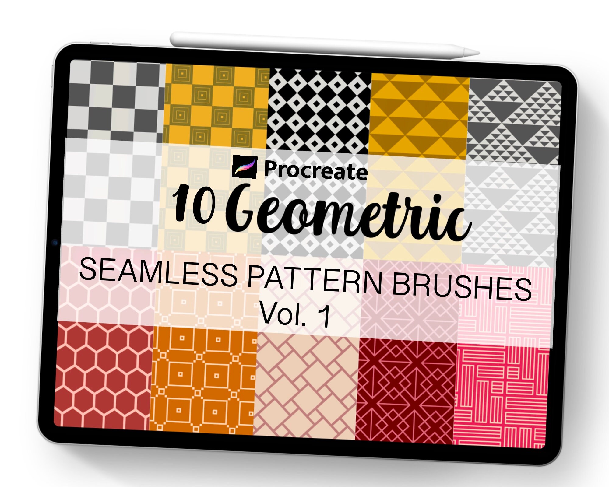 Pinceles de Patrones Geométricos Sin Costuras para Procreate – 10 Texturas Listas para Sublimación