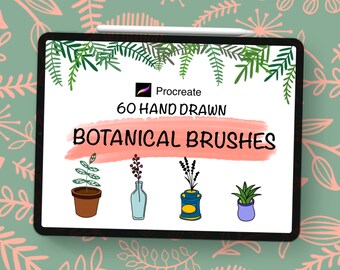 Botanische Procreate Stempel, 60 handgezeichnete Blumenpinsel (Digitaler Download)