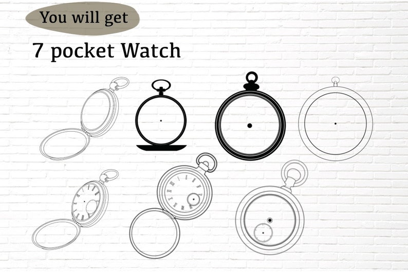 K&ouml;nnte beinhalten: Ein Set mit sieben Taschenuhren, jede mit einem anderen Design. Die Uhren sind alle ge&ouml;ffnet und zeigen das Innenleben der Uhr.