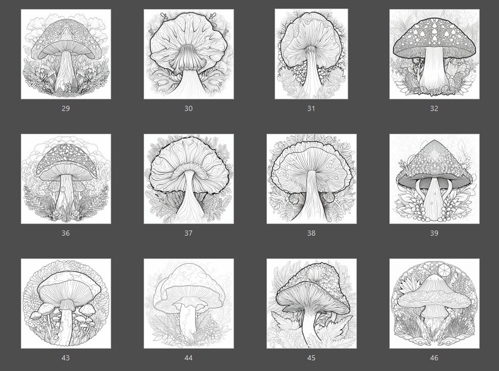 47 Mushroom Magic Mushroom Fungi Adult Coloring Adventure Book Digital