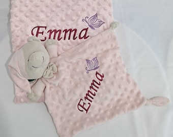 Manta de bebé personalizada, Manta con nombre y mariposa, bordado, muñecos de apego, Regalo del bebé recién nacido, Manta de dormir, mamá