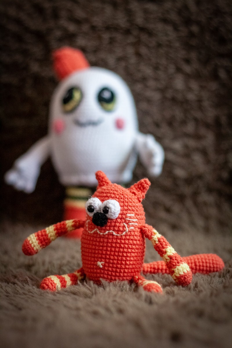 White ghost and orange funny cat amigurumi crochet pattern pdf | Etsy