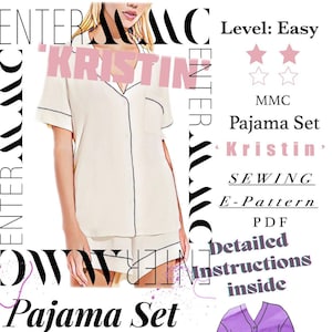 Pajama Set Sewing Pattern PDF Digital Download w/Detailed Illustrations + Notes by EnterMMC Size US 8
