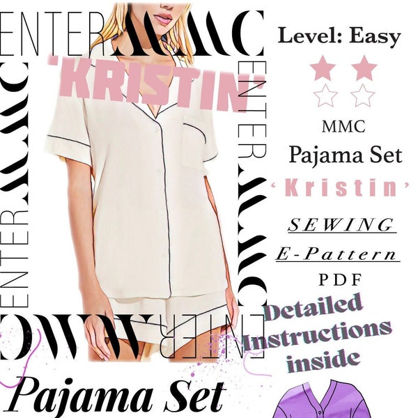 Pajama Set Sewing Pattern PDF Digital Download w/Detailed Illustrations + Notes by EnterMMC Size US 8