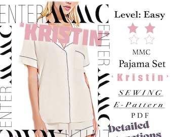 Pajama Set Sewing Pattern PDF Digital Download w/Detailed Illustrations + Notes by EnterMMC Size US 8