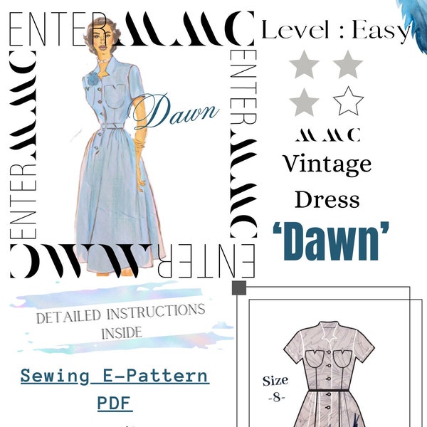 1950's Vintage Dress Sewing Pattern Instant Download PDF with Detailed Illustrations and Notes by EnterMMC for size (8)