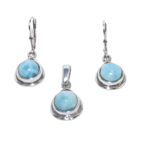 Mothers Day Larimar 925 Silver Dominican Drip Pendant Set with Thin Chain