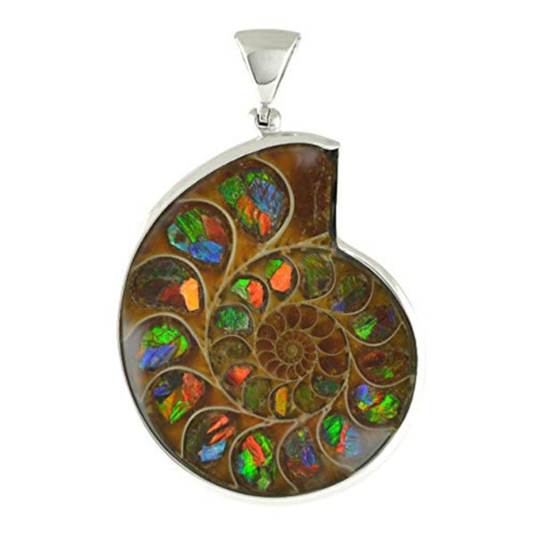 Starborn Ammolite in Ammonite Inlay Work Inlay Sterling Silver Pendant