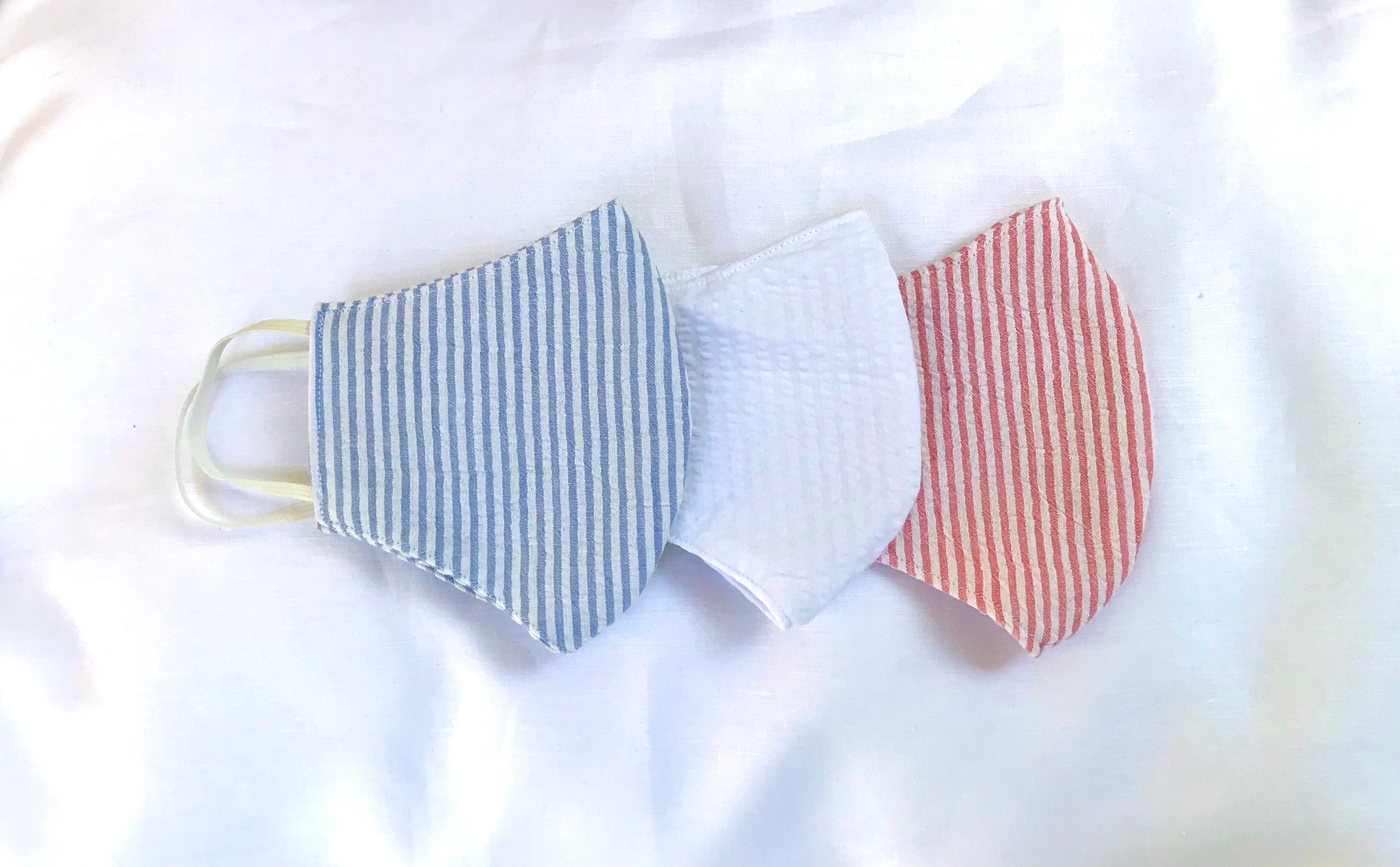Face Mask Seersucker Striped Preppy Southern 3-Layer Nose Wire Includ…