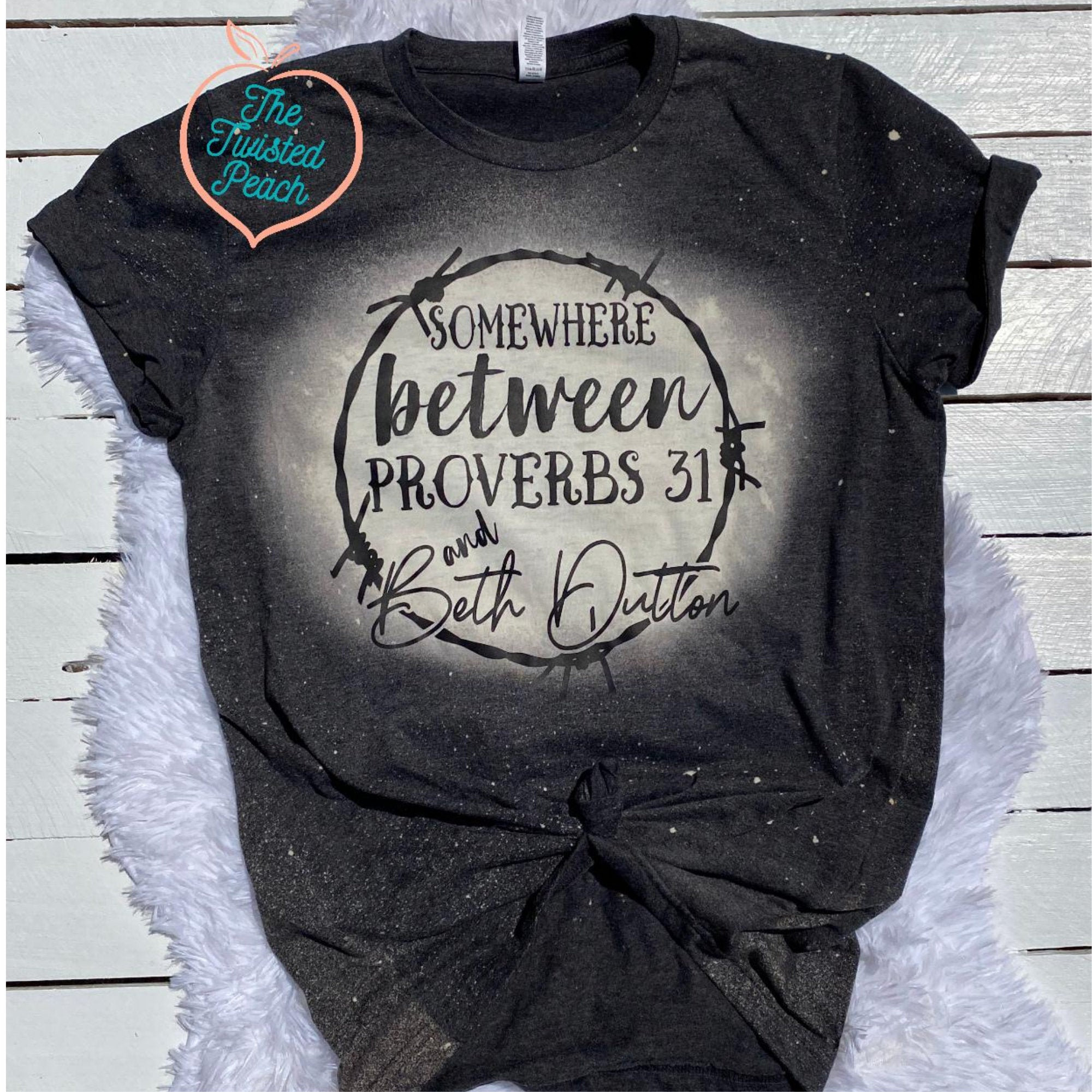 Women Somewhere Between Proverbs 31 Beth Dutton TV Show Shirt Vintage Letter Print Tee Top Women Somewhere Between Proverbs 31 Beth Dutton TV Show Shirt Vintage Letter Print Tee Top