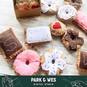 Filcowa piekarnia DIY SVG PDF | Wzór do zabawy w jedzenie dla Cricut | Pączki, ciasteczka, Poptarts, rogaliki | Szablon do zabawy w udawanie Montessori