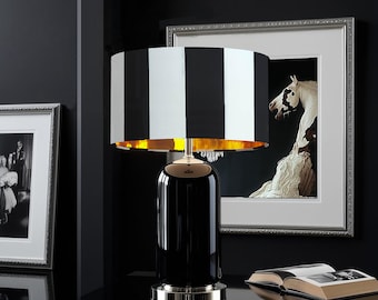 Classic and modern luxurious lampshade with stripes in im black and white.