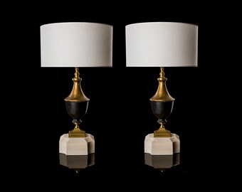 Lampada da tavolo nera e oro - offerta speciale - ottimo prezzo per 1 pezzo, paralume in tessuto, lampada in legno nero e oro, lampada da tavolo, lampada da scrivania