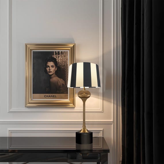 Black and White Striped Lampshade – Modern Classic Fabric Lampshade, Elegant Table & Floor Lamp Shade, Timeless Home Decor, Conical Shape