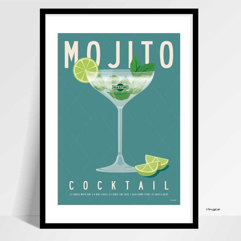 Mojito Cocktail Print: Kitchen Bar Wall Art 50cm x 70cm Print