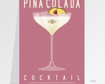Impresión de cóctel de piña colada: póster de arte de bar tropical