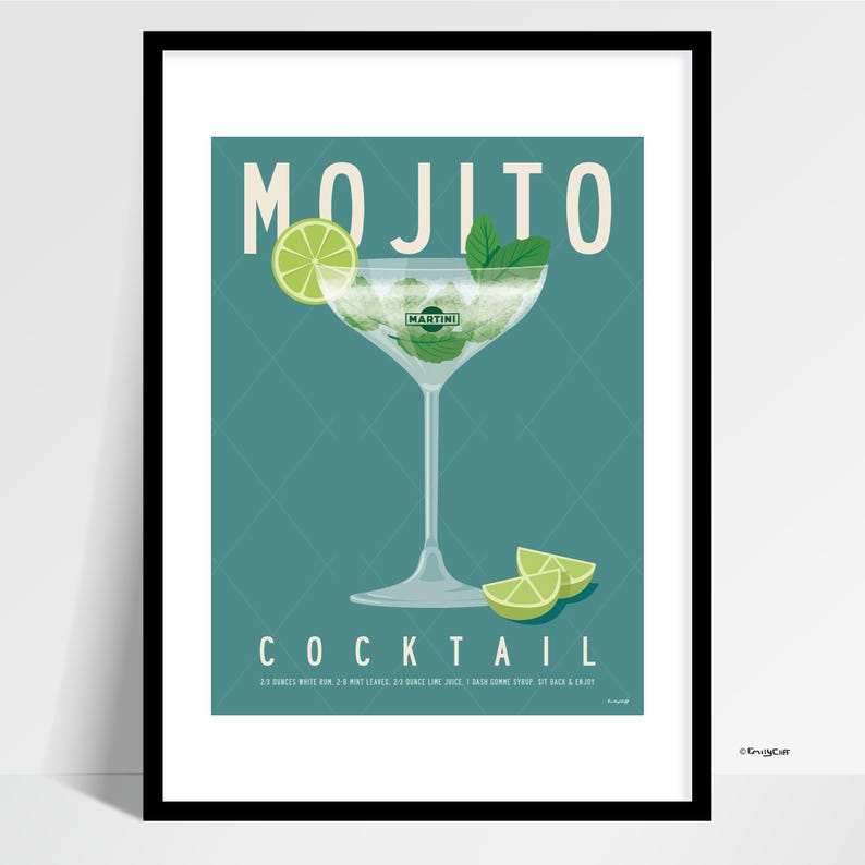 Mojito Cocktail Print: Kitchen Bar Wall Art 30cm x 40cm Print