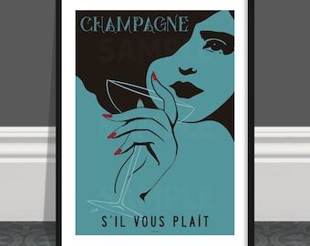 Póster vintage de champán S'il Vous Plaît: arte mural estilo años 40