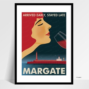 Margate Travel Poster: Vintage Art Deco Lady Sipping Wine