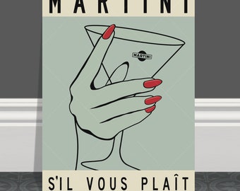Vintage Martini Cocktail Art Print: Retro Bar Cart Decor