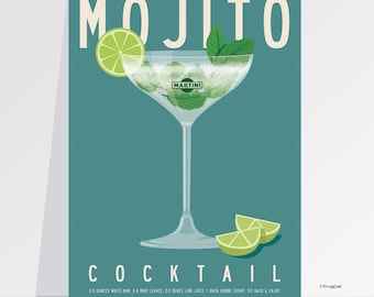 Mojito Cocktail Print: Kitchen Bar Wall Art