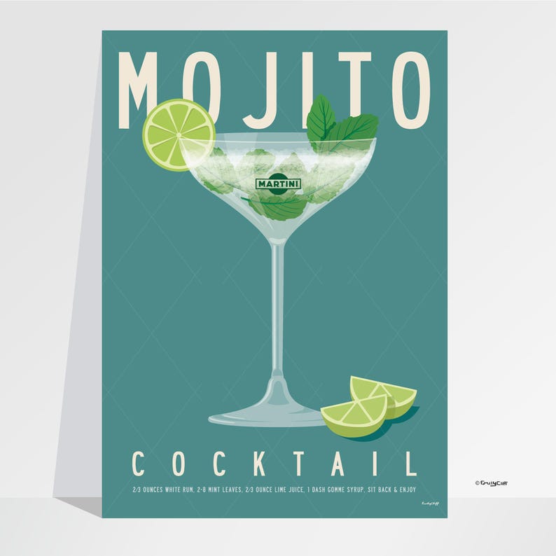 Mojito Cocktail Print: Kitchen Bar Wall Art image 1