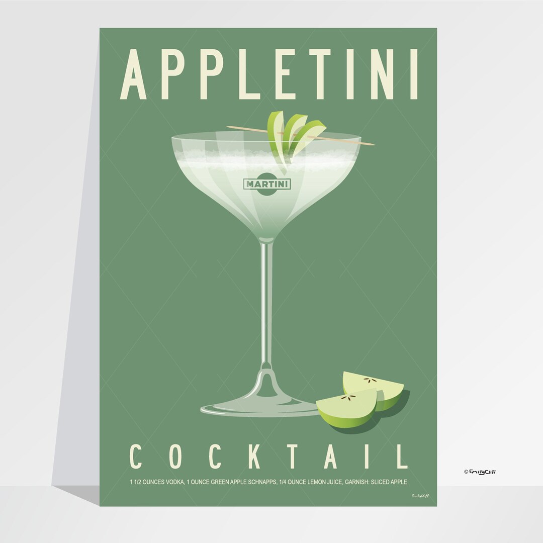 Appletini Cocktail Recipe Poster: Alcohol Bar Art Print - Etsy