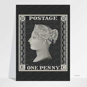 Penny Black Briefmarken Wand Kunst Poster Druck von The Penny Black mit den Worten: Porto One Penny, A Brilliant Philatelist Briefmarken Sammler Geschenk.