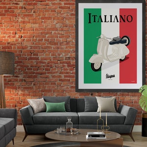 Vespa Italiano Print, Italian Flag, Vespa Italia Print, Vespa Scooter, Vespa Wall Art, Vespa Moped Print, Retro Vespa Poster, Italy, Gift.