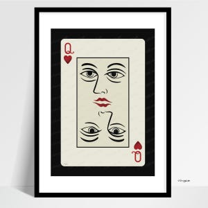 Vintage Poster Print Wall Art of the Queen of Hearts Playing Card, Playing Cards Wall Art Poker Vintage Print Large Wall Playing Cards Gift.