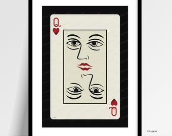 Queen of Hearts Vintage Poster Print: 1950s Playing Card Wall Art