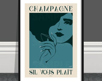 Impresión de arte 'Sil Vous Plait' de champán: decoración de champán vintage