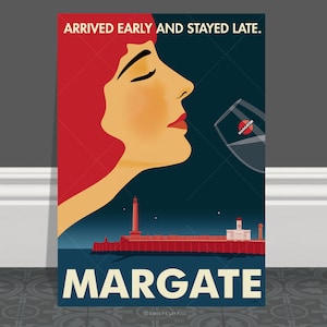 Margate Nightlife Poster: Vintage Travel Print, Art Deco Wall Art
