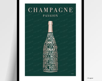 Impresión de póster de champán vintage: arte mural para bar o cocina