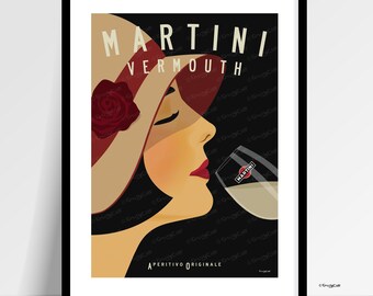 Martini Vermouth Vintage Cocktail Art Print: Retro Italian Poster