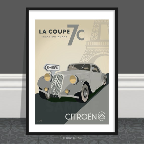 フランス　ヴィンテージ　絵 ヴィンテージカーのポスター、プリント、ウォールアート、パリ